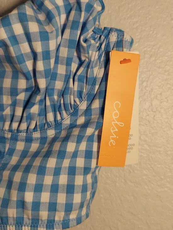 NWT Colsie Blue Gingham Bustier Crop Top Size M - Picture 4 of 6